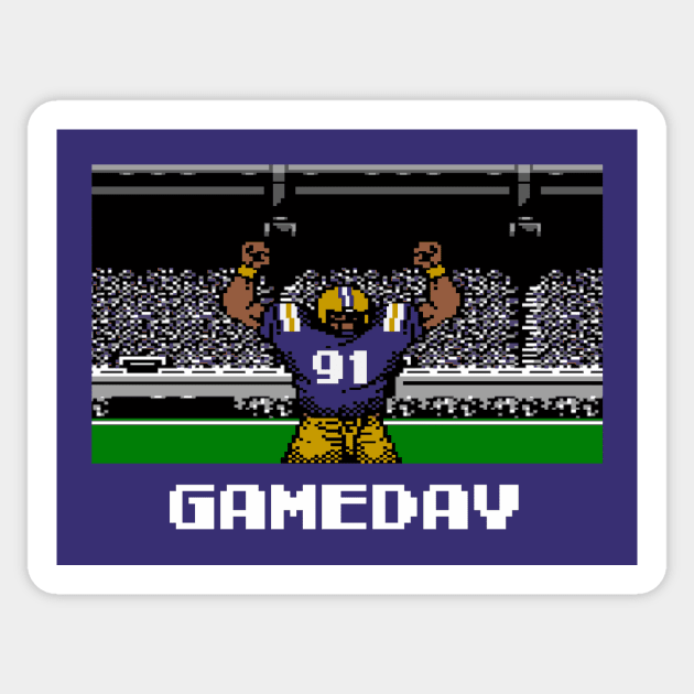 Purple and Gold Football Gameday Retro 8 Bit Linebacker W Sticker by SLAG_Creative